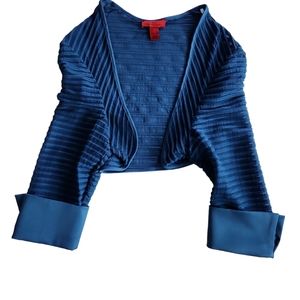 JS Collections NWT Semi-Opaque Ribbed Open Front Cropped Ocean Blue Bolero 16